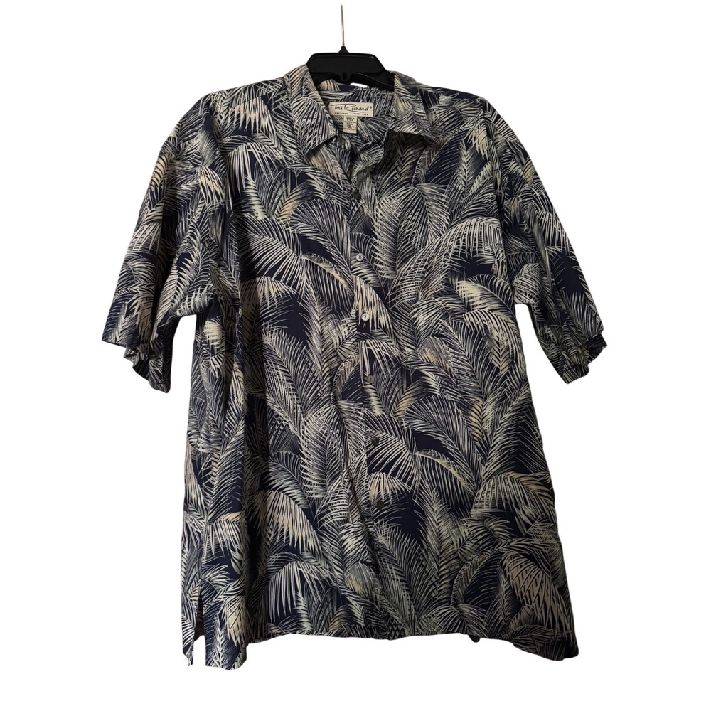Tori Richard Mens 2XL Navy Cream Palm Leaf Cotton Lawn Aloha Hawaiian Shirt USA